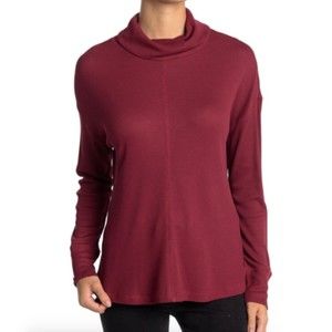 New Sanctuary Cowl Neck Waffle Knit Tunic Top Long Sleeve Shirt Burgundy 2X